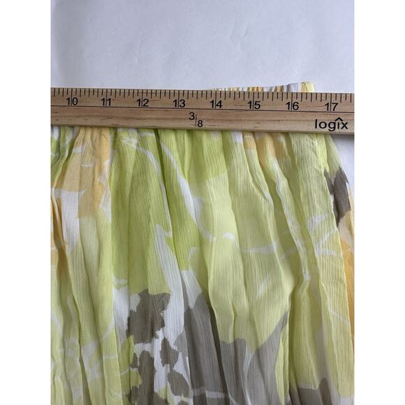 Ruby Rd Midi ALine Skirt Sz 12 Yellow Gray Floral Print Lined Elastic Waist - Picture 9 of 9